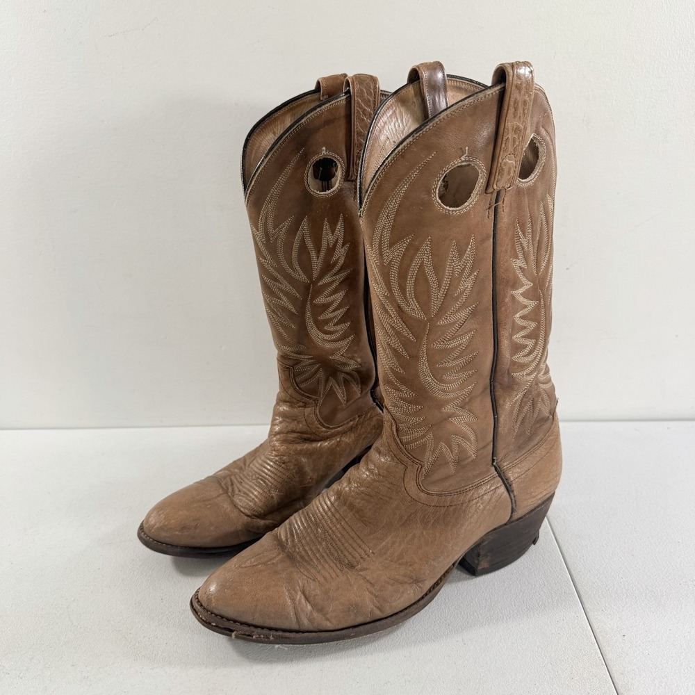 Dan Post Men's Tan Brown Bull Hide Leather Cowboy Boots Western 6821 Size 10.5 B